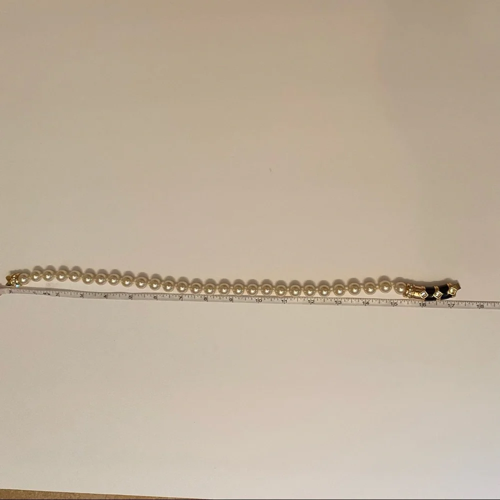 SWAROVSKI NECKLACE CHOKER PEARLS GOLD BLACK ENAMEL CRYSTALS 17” STATEMENT